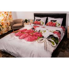 Lenjerie de pat dublu 4 piese 220 x 230 cm Digital Print 3D, Alb/Rosu Trandafiri love Pucioasa 