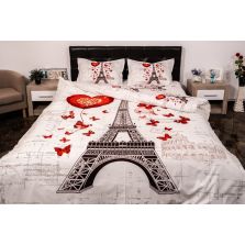 Lenjerie de pat dublu 4 piese 220 x 230 cm Digital Print 3D, Alb/Rosu Paris Love Pucioasa 