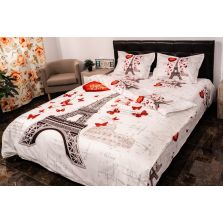 Lenjerie de pat dublu 4 piese 220 x 230 cm Digital Print 3D, Alb/Rosu Paris Love Pucioasa 
