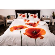 Lenjerie de pat dublu 4 piese 220 x 230 cm Digital Print 3D, Alb/Rosu Floricele Mac Pucioasa 