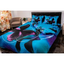 Lenjerie de pat dublu 4 piese 220 x 230 cm Digital Print 3D, Albastru/Negru Fluturas Pucioasa 