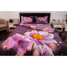 Lenjerie de pat dublu 4 piese 220 x 230 cm Digital Print 3D, Mov Floare Pucioasa 