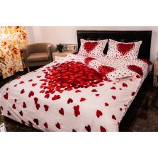 Lenjerie de pat dublu 4 piese 220 x 230 cm Digital Print 3D, Alb/Rosu Petale Trandafir Pucioasa 