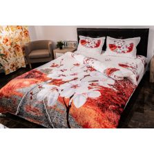 Lenjerie de pat dublu 4 piese 220 x 230 cm Digital Print 3D, Alb/Rosu Copac inforit Pucioasa
