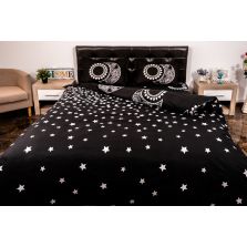 Lenjerie de pat dublu 4 piese 220 x 230 cm Digital Print 3D, Alb/Negru Stele Pucioasa 