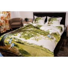 Lenjerie de pat dublu 4 piese 220 x 230 cm Digital Print 3D, Alb/Verde Peisaj copac Pucioasa
