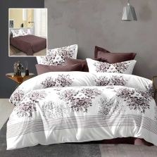 Lenjerie pat dublu Economy 4 piese, cearsaf pat 230x250 cm si pilota 200x230 cm, 2 fete perne 50x70, Inimioare florale Crem / Maro ECN34 Ralex Pucioasa 