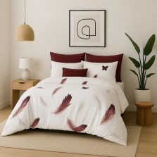 Lenjerie pat dublu ELVO 4 piese cearsaf pat 230x250 cm, pilota 200x230 cm, 2 fete perne 50x70 cm, Pene Alb / Rosu Ralex Pucioasa