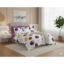 Lenjerie pat dublu ELVO 4 piese cearsaf pat 230x250 cm, pilota 200x230 cm, 2 fete perne 50x70 cm, Eleganta Alb / Mov Ralex Pucioasa