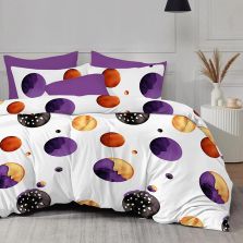 Lenjerie pat dublu ELVO 4 piese cearsaf pat 230x250 cm, pilota 200x230 cm, 2 fete perne 50x70 cm, Eleganta Alb / Mov Ralex Pucioasa