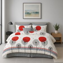 Lenjerie pat dublu ELVO 4 piese cearsaf pat 230x250 cm, pilota 200x230 cm, 2 fete perne 50x70 cm, Moderna Crem / Gri Ralex Pucioasa