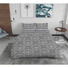 Lenjerie pat dublu Bumbac 100% Ranforce 4 piese extra large, cearsaf pat 240x260 cm, pilota 200x220 cm, 2 fete perne 50x70 cm, Gri ALC2