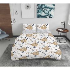 Lenjerie pat dublu Bumbac 100% Ranforce 4 piese extra large, cearsaf pat 240x260 cm, pilota 200x220 cm, 2 fete perne 50x70 cm, Bej ALC3