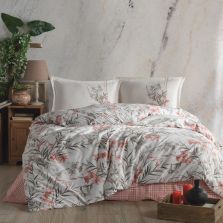 Lenjerie pat dublu Bumbac 100% Ranforce 4 piese extra large, cearsaf pat 240x260 cm, pilota 200x220 cm, 2 fete perne 50x70 cm, Roz APRILA