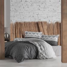 Lenjerie pat dublu Bumbac 100% Ranforce 4 piese extra large, cearsaf pat 240x260 cm, pilota 200x220 cm, 2 fete perne 50x70 cm, Negru ASTERA