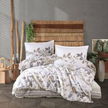 Lenjerie pat dublu Bumbac 100% Ranforce 4 piese extra large, cearsaf pat 240x260 cm, pilota 200x220 cm, 2 fete perne 50x70 cm, Maro AZURA