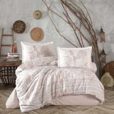 Lenjerie pat dublu Bumbac 100% Ranforce 4 piese extra large, cearsaf pat 240x260 cm, pilota 200x220 cm, 2 fete perne 50x70 cm,Roz Pudra BETINA 