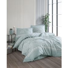 Lenjerie pat dublu Bumbac 100% Ranforce 4 piese extra large, cearsaf pat 240x260 cm, pilota 200x220 cm, 2 fete perne 50x70 cm, Verde DEVLIN