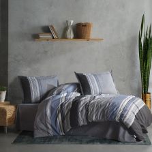 Lenjerie pat dublu Bumbac 100% Ranforce 4 piese extra large, cearsaf pat 240x260 cm, pilota 200x220 cm, 2 fete perne 50x70 cm, Albastru DUKO V2