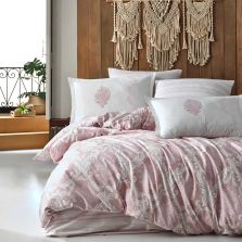 Lenjerie pat dublu Bumbac 100% Ranforce 4 piese extra large, cearsaf pat 240x260 cm, pilota 200x220 cm, 2 fete perne 50x70 cm, Roz FIORITA V1