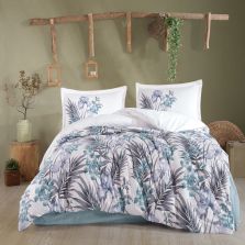 Lenjerie pat dublu Bumbac 100% Ranforce 4 piese extra large, cearsaf pat 240x260 cm, pilota 200x220 cm, 2 fete perne 50x70 cm, Alb/Bleumarin LILYUM