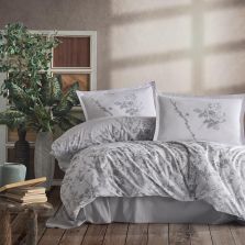 Lenjerie pat dublu Bumbac 100% Ranforce 4 piese extra large, cearsaf pat 240x260 cm, pilota 200x220 cm, 2 fete perne 50x70 cm, Gri MESSINA