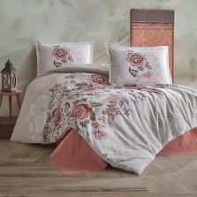 Lenjerie pat dublu Bumbac 100% Ranforce 4 piese extra large, cearsaf pat 240x260 cm, pilota 200x220 cm, 2 fete perne 50x70 cm, Roz MINDA