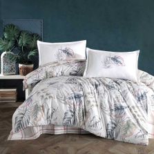 Lenjerie pat dublu Bumbac 100% Ranforce 4 piese extra large, cearsaf pat 240x260 cm, pilota 200x220 cm, 2 fete perne 50x70 cm, Alb / Roz NESSA 