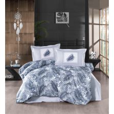 Lenjerie pat dublu Bumbac 100% Ranforce 4 piese extra large, cearsaf pat 240x260 cm, pilota 200x220 cm, 2 fete perne 50x70 cm, Albastru PUMA