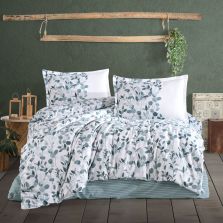 Lenjerie pat dublu Bumbac 100% Ranforce 4 piese extra large, cearsaf pat 240x260 cm, pilota 200x220 cm, 2 fete perne 50x70 cm, Albastru PUTTO