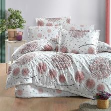 Lenjerie pat dublu Bumbac 100% Ranforce 4 piese extra large, cearsaf pat 240x260 cm, pilota 200x220 cm, 2 fete perne 50x70 cm, Alb / Roz RNF_16