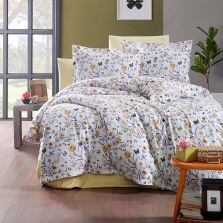 Lenjerie pat dublu Bumbac 100% Ranforce 4 piese extra large, cearsaf pat 240x260 cm, pilota 200x220 cm, 2 fete perne 50x70 cm, Galben / Alb RNF_22