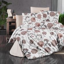 Lenjerie pat dublu Bumbac 100% Ranforce 4 piese extra large, cearsaf pat 240x260 cm, pilota 200x220 cm, 2 fete perne 50x70 cm, Bej / Maro RNF_28