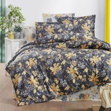 Lenjerie pat dublu Bumbac 100% Ranforce 4 piese extra large, cearsaf pat 240x260 cm, pilota 200x220 cm, 2 fete perne 50x70 cm, Negru / Galben RNF_42