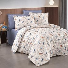 Lenjerie pat dublu Bumbac 100% Ranforce 4 piese extra large, cearsaf pat 240x260 cm, pilota 200x220 cm, 2 fete perne 50x70 cm, Alb / Albastru RNF_43