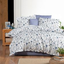 Lenjerie pat dublu Bumbac 100% Ranforce 4 piese extra large, cearsaf pat 240x260 cm, pilota 200x220 cm, 2 fete perne 50x70 cm, Albastru / Alb RNF_46