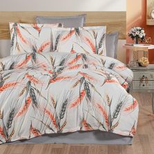 Lenjerie pat dublu Bumbac 100% Ranforce 4 piese extra large, cearsaf pat 240x260 cm, pilota 200x220 cm, 2 fete perne 50x70 cm, Portocaliu / Gri RNF_47