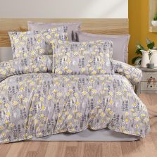 Lenjerie pat dublu Bumbac 100% Ranforce 4 piese extra large, cearsaf pat 240x260 cm, pilota 200x220 cm, 2 fete perne 50x70 cm, Galben / Gri RNF_48