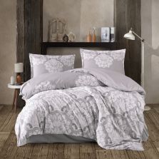 Lenjerie pat dublu Bumbac 100% Ranforce 4 piese extra large, cearsaf pat 240x260 cm, pilota 200x220 cm, 2 fete perne 50x70 cm, Gri Deschis TABULA