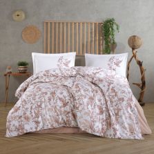 Lenjerie pat dublu Bumbac 100% Ranforce 4 piese extra large, cearsaf pat 240x260 cm, pilota 200x220 cm, 2 fete perne 50x70 cm, Bej Cappuccino TOLE