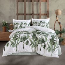 Lenjerie pat dublu Bumbac 100% Ranforce 4 piese extra large, cearsaf pat 240x260 cm, pilota 200x220 cm, 2 fete perne 50x70 cm, Verde VERSAY