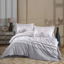 Lenjerie pat dublu Bumbac 100% Ranforce 4 piese extra large, cearsaf pat 240x260 cm, pilota 200x220 cm, 2 fete perne 50x70 cm, Gri VINTA