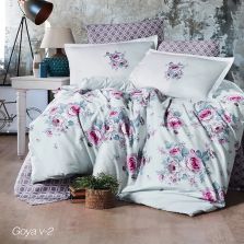 Lenjerie pat premium Lux Satin 100% Bumbac, 4 piese king size, cearsaf 240x260 cm, pilota 200x220 cm, 2 fete perne 50x70 cm, Roz Elegant, Goya V2