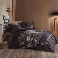 Lenjerie pat premium Lux Satin 100% Bumbac, 4 piese king size, cearsaf 240x260 cm, pilota 200x220 cm, 2 fete perne 50x70 cm, Bej Elegant, Isola