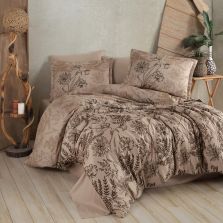 Lenjerie pat premium Lux Satin 100% Bumbac, 4 piese king size, cearsaf 240x260 cm, pilota 200x220 cm, 2 fete perne 50x70 cm, Maro Elegant, Le Pala