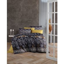 Lenjerie pat premium Lux Satin 100% Bumbac, 4 piese king size, cearsaf 240x260 cm, pilota 200x220 cm, 2 fete perne 50x70 cm, Negru Elegant, Leros