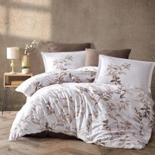 Lenjerie pat premium Lux Satin 100% Bumbac, 4 piese king size, cearsaf 240x260 cm, pilota 200x220 cm, 2 fete perne 50x70 cm, Maro Elegant, Mass V1