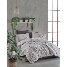 Lenjerie pat premium Lux Satin 100% Bumbac, 4 piese king size, cearsaf 240x260 cm, pilota 200x220 cm, 2 fete perne 50x70 cm, Bej Elegant, Paredes