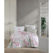 Lenjerie pat premium Lux Satin 100% Bumbac, 4 piese king size, cearsaf 240x260 cm, pilota 200x220 cm, 2 fete perne 50x70 cm, Roz Elegant, Pataya