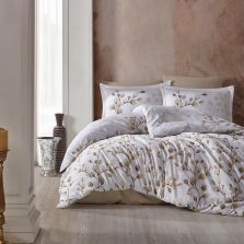 Lenjerie pat premium Lux Satin 100% Bumbac, 4 piese king size, cearsaf 240x260 cm, pilota 200x220 cm, 2 fete perne 50x70 cm, Alb Elegant, Puha V1